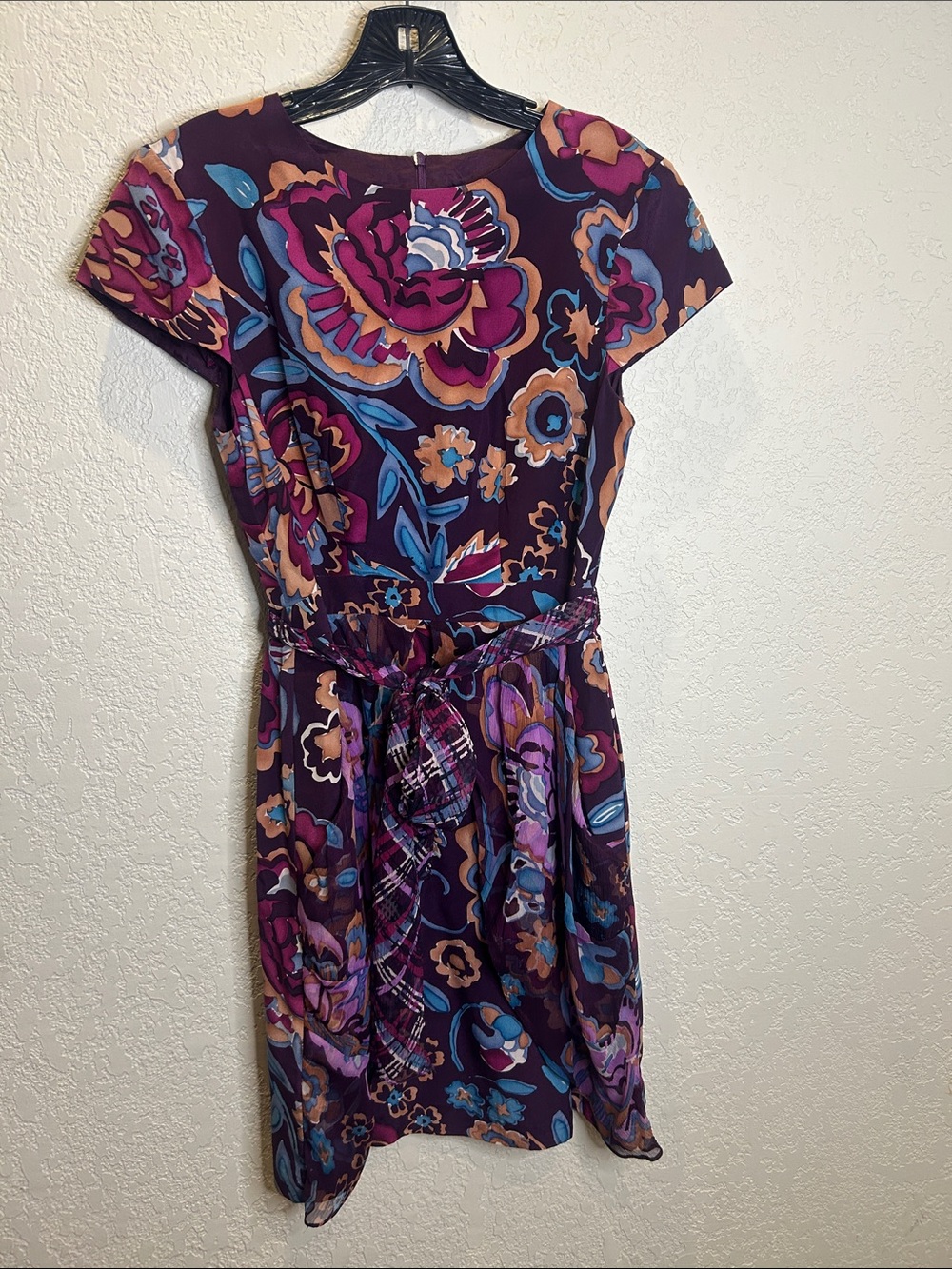 Nanette Lepore Plum Floral Midi Dress with Fuchsia and Teal Accents